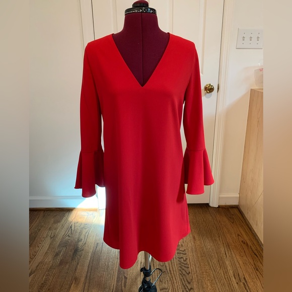 Alice +Olivia Red Cocktail Dress with Bell Cuffs - Picture 1 of 3